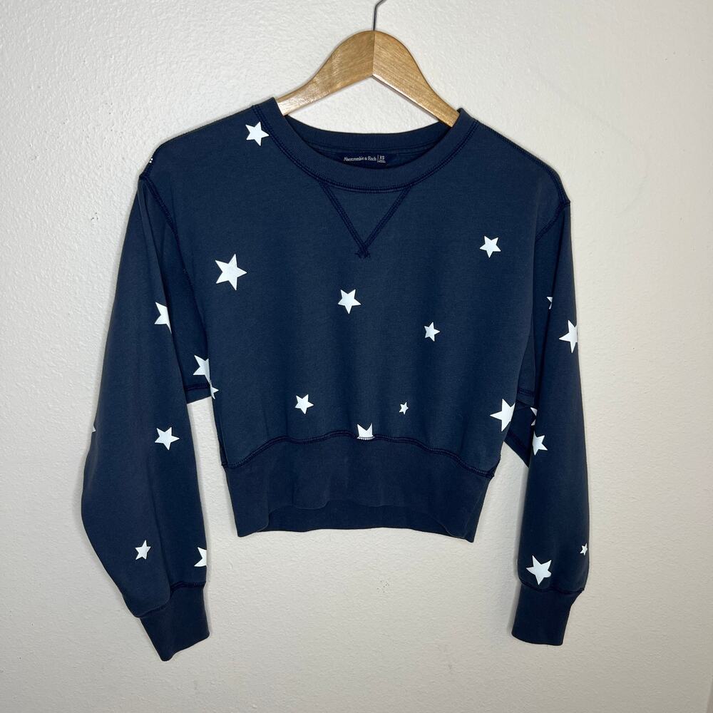 Abercrombie & Fitch Navy Star Print Long Sleeve Crop Top XS